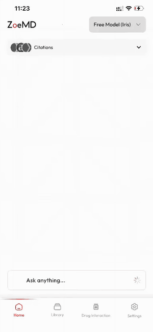 ZoeMD evidence-based medical search interface showing peer-reviewed clinical research results