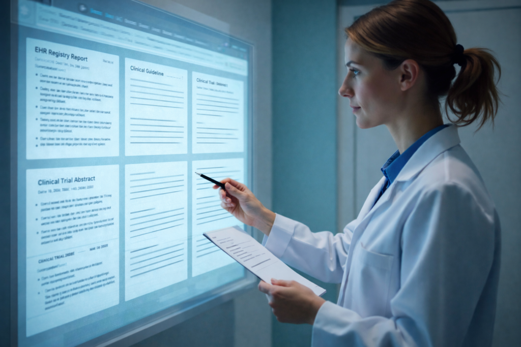 Evidence-based AI system supporting clinician decision-making without replacing clinical judgment