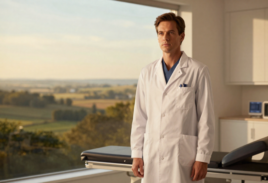 Clinician confidently using evidence-based AI tools to access reliable medical information