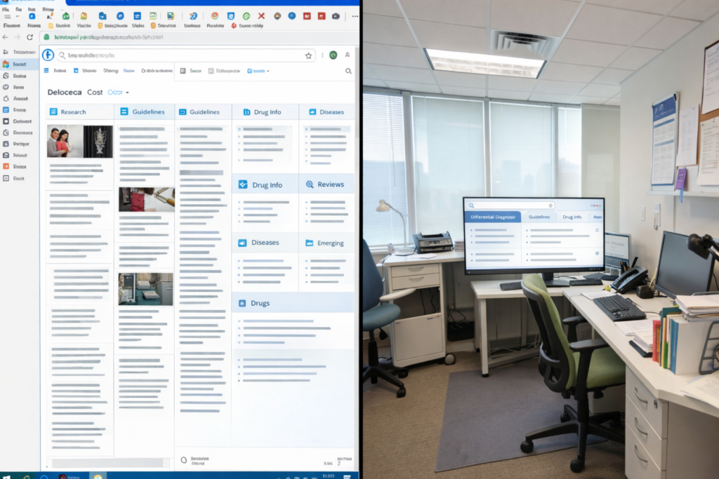 Comparison showing an AI medical assistant organizing medical literature into a structured clinical summary