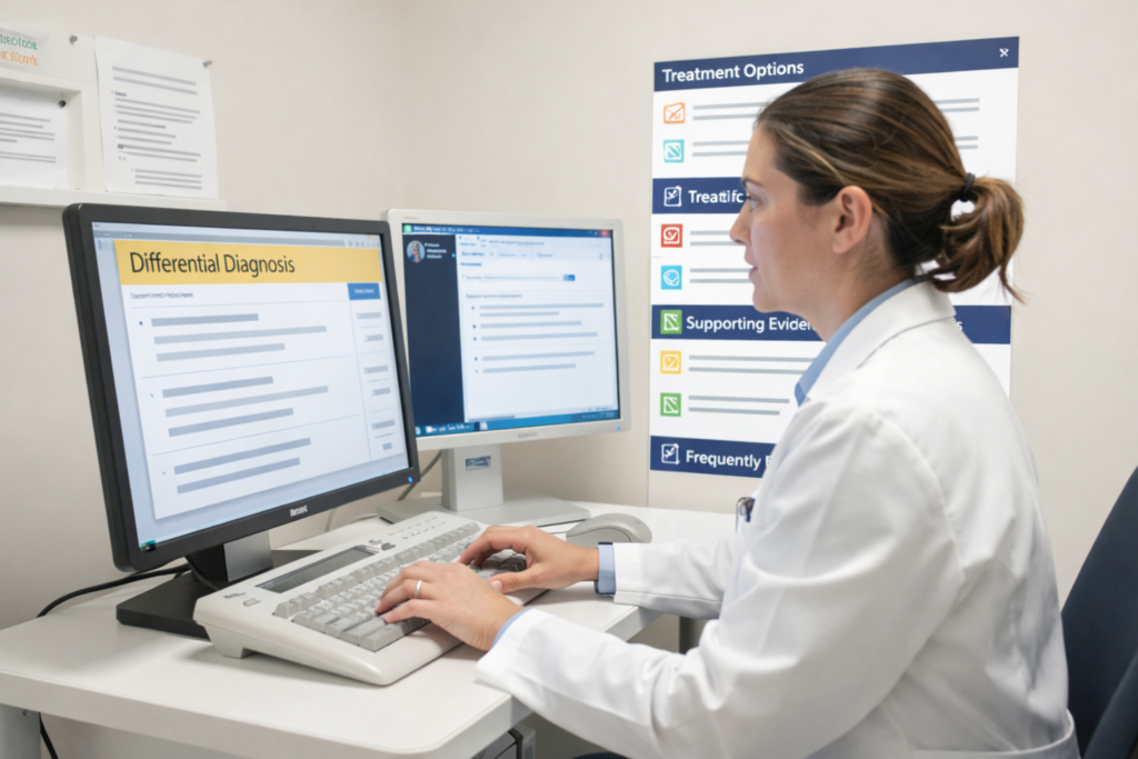 AI medical assistant integrated into a primary care workflow supporting clinical reasoning