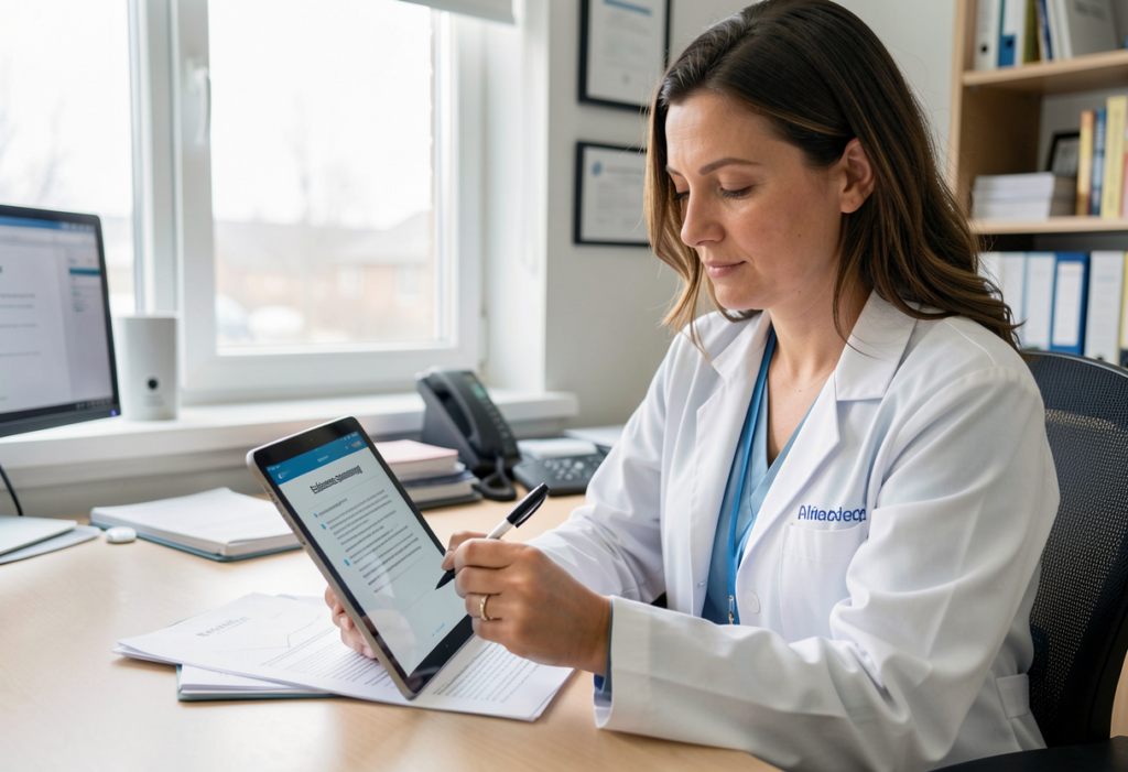 Clinician using a medical research assistant to support evidence-based judgment